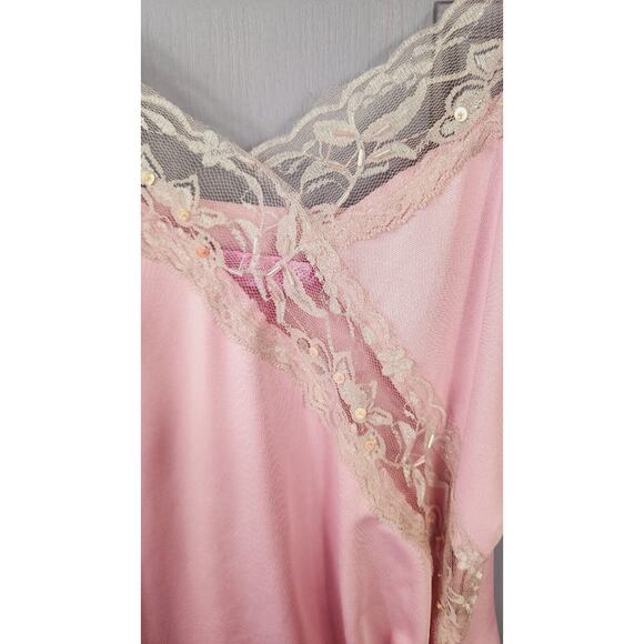 Blush Pink silky Camisole lingerie intimate top sequined lace trim ruched Large - Picture 3 of 7